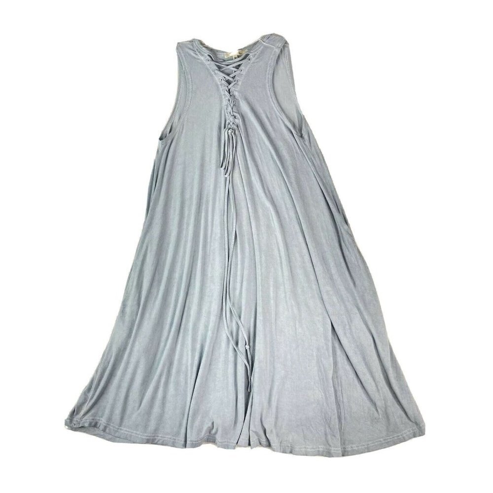 Andree‎ By Unit Women's Dress Blue SZ M Lace Up V Neck Sleeveless Side Pockets￼